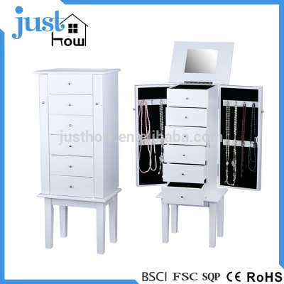 Hot selling standing mirrored jewelry cabinet antique jewelry armoire with drawers